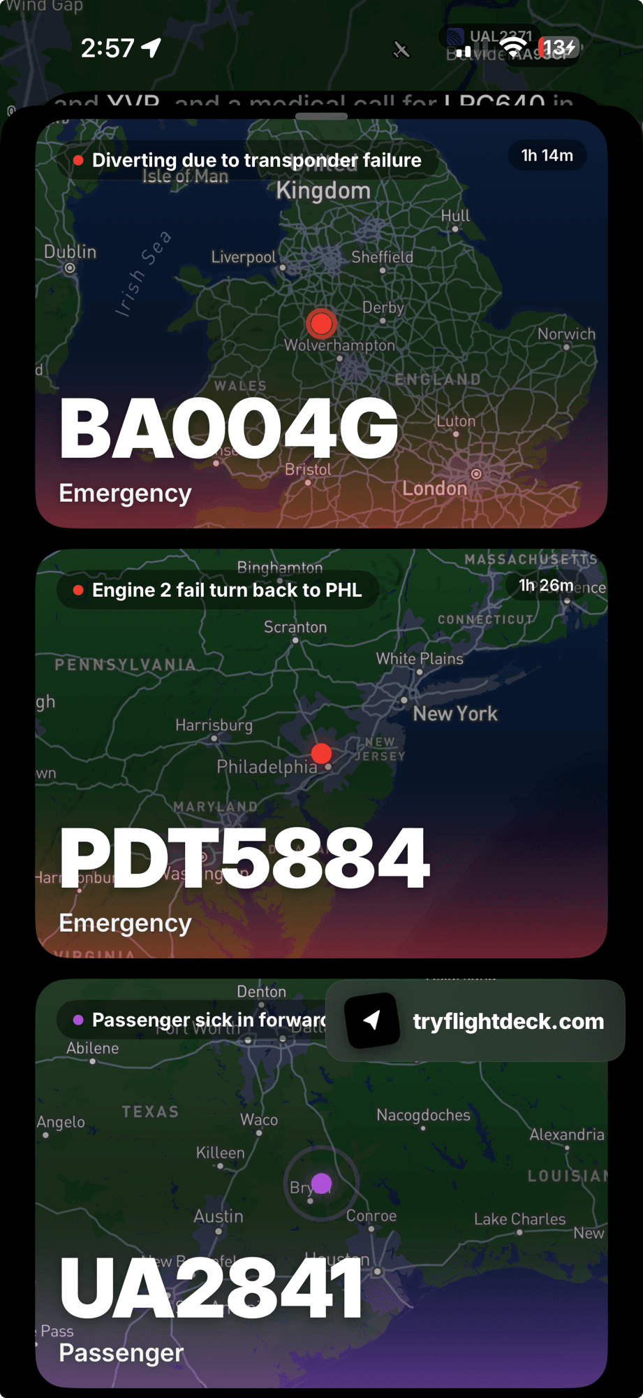Decoded live ACARS messages from the cockpit shown in the Flight Deck app
